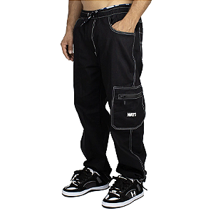 Calça Cargo Wats Sarja Preta Pesponto