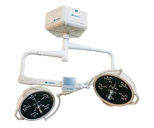 Foco Cirúrgico de Teto 2 Cúpulas 24 Leds X 24 Leds com Sistema de Emergência - Painel Touch Screen FL-2000 TLD 24x24 E - Medpej