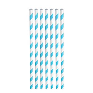 Canudo de papel listrado azul com 12 unidades
