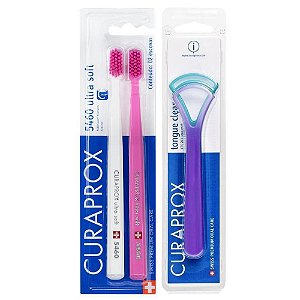 Kit Escova Curaprox C/ 2 + Limpador de Língua C/2