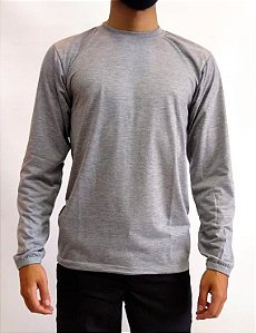 Camiseta gola redonda cinza mescla - Manga longa