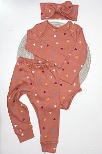 Conjunto Canelado Coração Terracota + Faixa