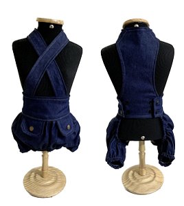 Macacão jardineira jeans em X | Unissex