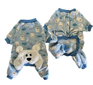 Macacão peluciado ursinho azul