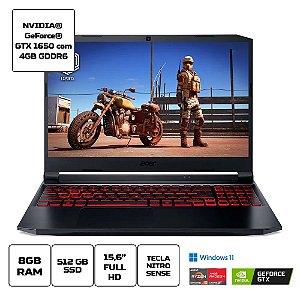 Notebook Acer Nitro 5 AN515-45-R91A, Tela 15.6" FHD, AMD Ryzen 5-5600H, 8GB RAM DDR4, 512GB SSD, GeForce GTX 1650 4GB, Windows 11 Home