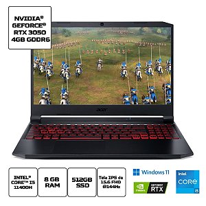 Notebook Acer Nitro 5 AN515-57-58G8, Tela 15.6" FHD IPS, Intel Core i5 11400H, 8GB RAM DDR4, 512GB SSD, GeForce RTX 3050 4GB, Windows 11 Home