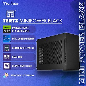 Mini PC TERTZ MiniPower, Preto, RTX 4070 SUPER, Intel Core i7-14700KF, 2TB SSD, 64GB DDR5, Water Cooler 240mm, Chipset Z790