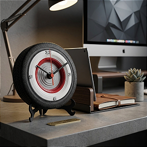 Relógio Decorativo Formato Pneu Estilo Automotivo c/ Suporte