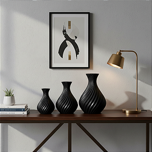 Kit 3 Vasos Preto Design Moderno Elegante Decoração Minimalista