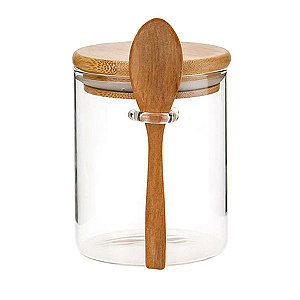 Pote de Vidro Hermético com Tampa e Colher de Bambu 720ml 15,5x8,5cm - 01 unidade - Kafe Embalagens