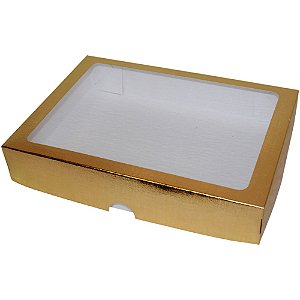 Caixa com Visor S9 Dourada (19x25x4cm) 10 unidades - ASSK - Kafe Embalagens
