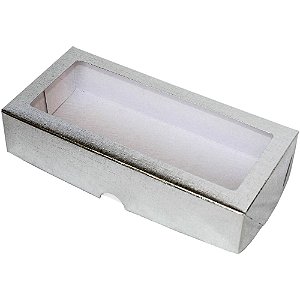 Caixa com Visor S12 Prata (9x19x4cm) 10 unidades - ASSK - Kafe Embalagens