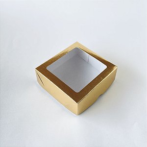 Caixa com Visor S23 Dourada (12x12x4cm) 10 unidades - ASSK - Kafe Embalagens