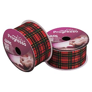 Fita de Gorgurão Xadrez Natalino 38mm - 01 unidade - 10 metros - Progresso - Kafe Embalagens