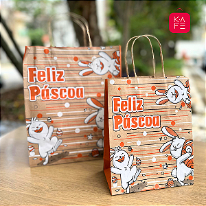 Sacola Papel Kraft Feliz Páscoa Coelhinho 7212 17,5x8,5x21,5cm 10 unidades Kafe Embalagens
