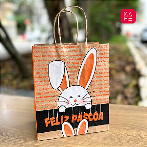 Sacola Papel Kraft Feliz Páscoa 7205 20x15x25cm 10 unidades Kafe Embalagens