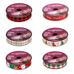 Fita Cetim Feliz Natal Papai Noel Natalina 15mm 10 Metros