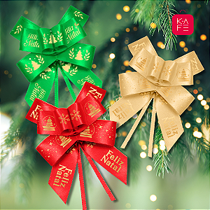 Laço Fácil Mágico de Natal em Cetim - Laço Pronto - 05 unidades Kafe Embalagens
