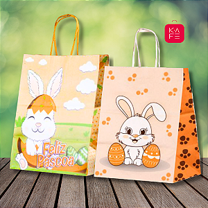 Sacola Páscoa de Papel Kraft Cenoura Pegadinhas Coelho 10 unidades