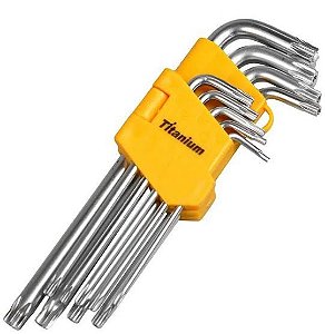 Jogo de Chave Torx T10 a T50 9 Peças Curto Titanium