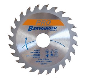 Disco para Serras Circulares Pró 80 Dentes 110x20mm Aço Carbono - 2310 - Berwanger