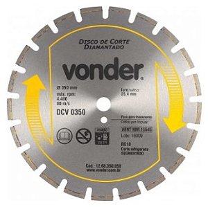 Disco Diamantado para Asfalto e Concreto Dcv 350 - 1268350050 - Vonder