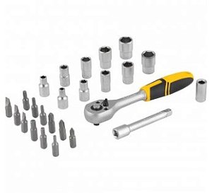 Jogo de Soquetes e Ponteiras com Encaixe de 1/4 Pol. 4mm a 13mm com 25 Peças - 3029014025 - Vonder