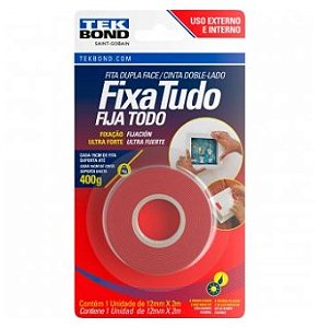Fita Dupla Face Acrílica 12mm X 2m Uso Externo Fixa Tudo - Tekbond
