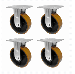 Kit 4 Rodizio Fixo 3 Pol Roda Pu Laranja