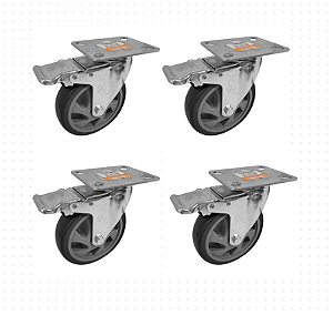 Kit 4 Rodizio Giratorio C/ Freio 4 Pol Pvc
