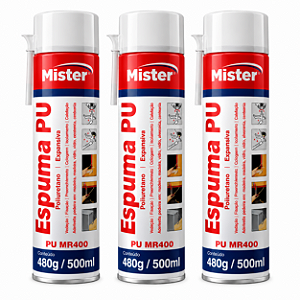 Kit 3 Espumas Expansivas Pu Mister Mr400 500ml 480g Poliuretano