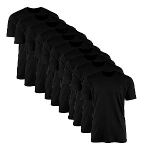 Kit 10 Camisetas Masculina Preta Lisa Básica 100% Algodão