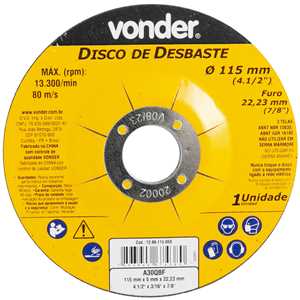 Disco de desbaste 115,0 mm x 5,0 mm x 22,23 mm, DBV- VONDER