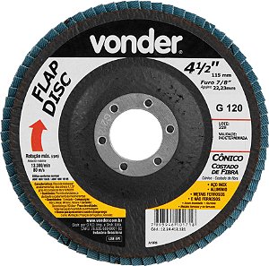 Disco Flap Fibra 4,5" -115 x 22- G120 -VONDER
