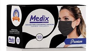 Máscara Tripla Preta Com Elástico - MEDIX