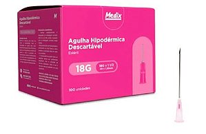 Agulha Hipodérmica Descartável 40x1,20MM (18Gx1 1/2) - Medix