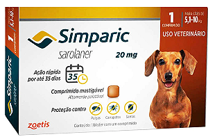 Antipulgas Simparic 20 mg Com 1 para Cães 5,1 a 10 Kg - Zoetis