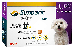 Antipulgas Simparic 10 mg Com 1 para Cães 2,6 a 5 Kg - Zoetis