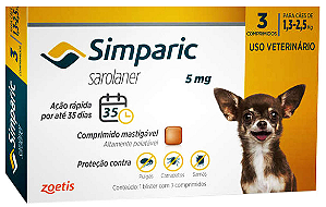 Antipulgas Simparic 5 mg Com 3 para Cães 1,3 a 2,5 Kg - Zoetis