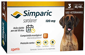 Antipulgas Simparic 120 mg Com 3 para Cães 40,1 a 60 Kg - Zoetis