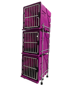 Canil Empilhável 3 Módulos Para Pet Shop Rosa - Minag