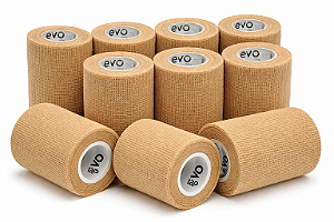 Kit 10 Bandagens Elástica Coesiva Adesiva Bege 10cmx4,5m - Evo Tape