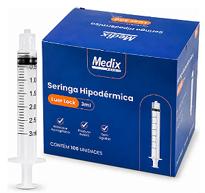Seringa Descartável 3ml Luer Lock (Rosca) Estéril Caixa C/100 unidades - Medix
