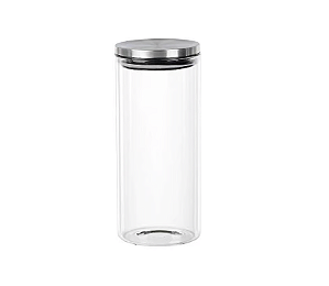 PORTA MANTIMENTO REDONDO EM VIDRO COM TAMPA  HERMETICA DE METAL PRATA 1,4L DYNASTY