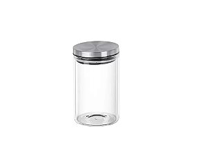 PORTA MANTIMENTO REDONDO EM VIDRO COM TAMPA HERMETICA DE METAL PRATA  150ml DYNASTY