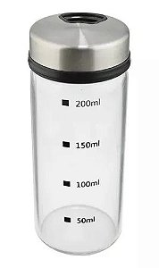 PORTA CONDIMENTO EM VIDRO E TAMPA EM AÇO INOX 200ml D5,7xA13,5cm
