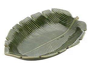 PRATO DECORATIVO DE CERAMICA BANANA LEAF VERDE 23x16x4,5cm