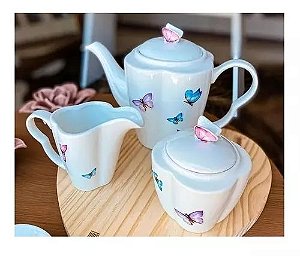 KIT CHÁ COM 3 PEÇAS BORBOLETA PORCELANA WOLFF