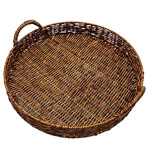 BANDEJA REDONDA COM ALÇA DE PLASTICO RATTAN 38cm LYOR