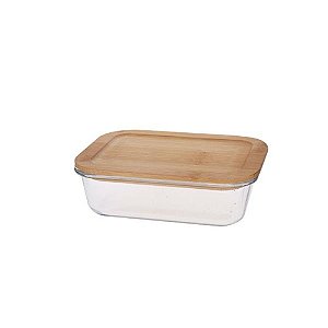PORTA MANTIMENTO RETANGULAR VIDRO TAMPA  BAMBU 370ml